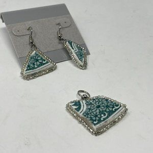 Handmade Earrings & Necklace Set Made from Vintage Pottery